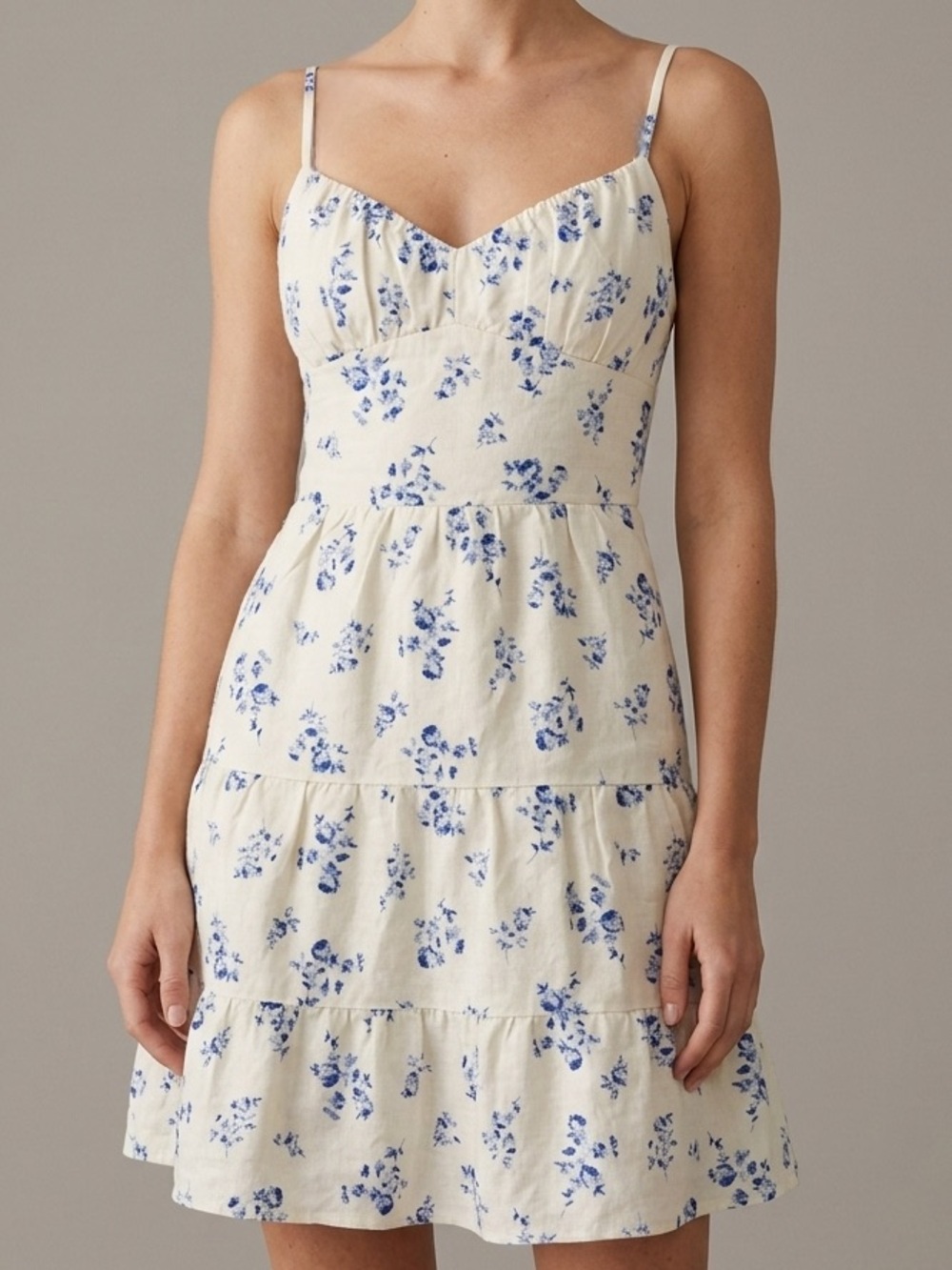Hollister Blue Floral Linen Blend Tiered Midi Dress Small